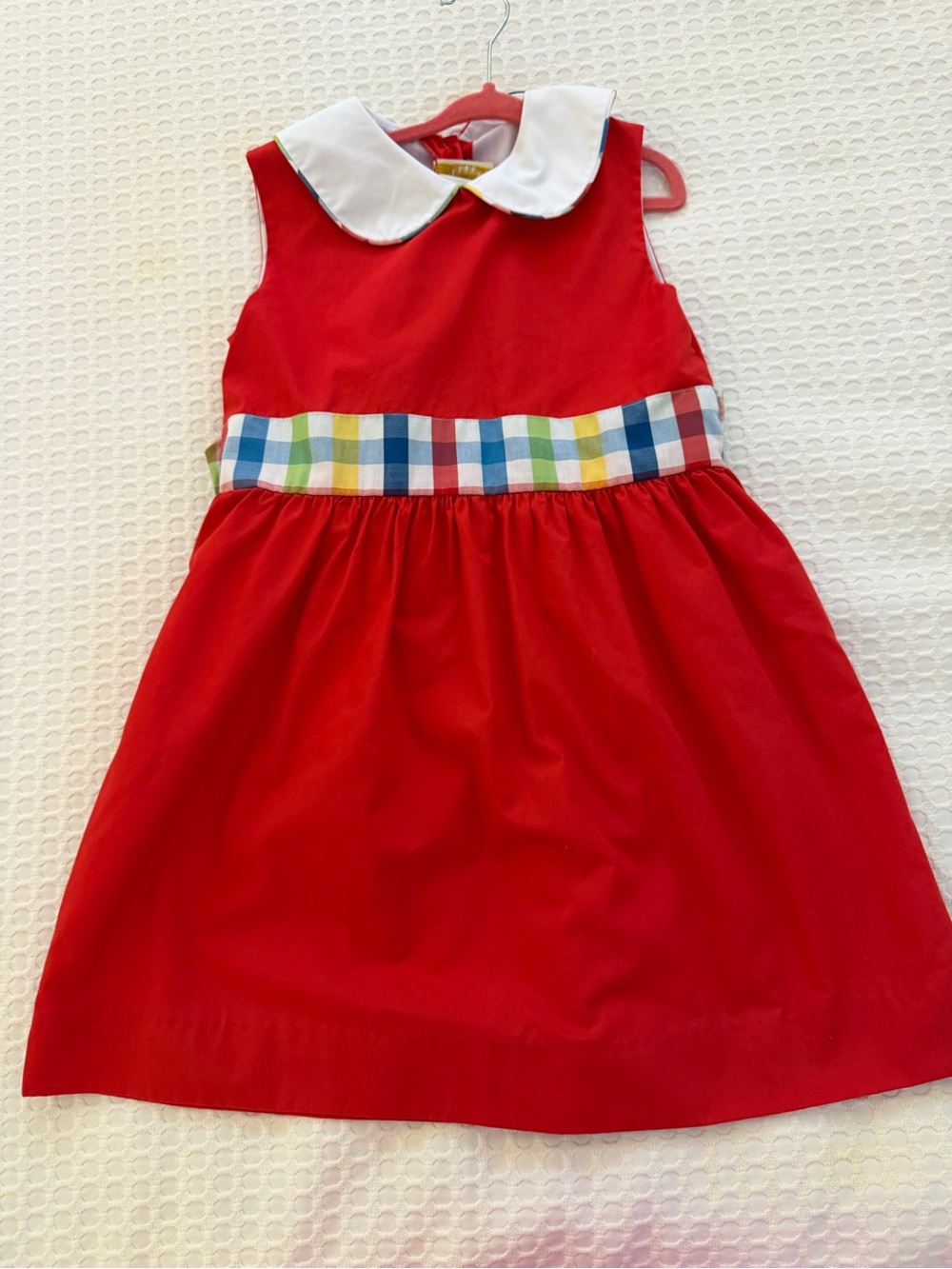 Red Sleeveless Girls' Dress with White Peter Pan Collar